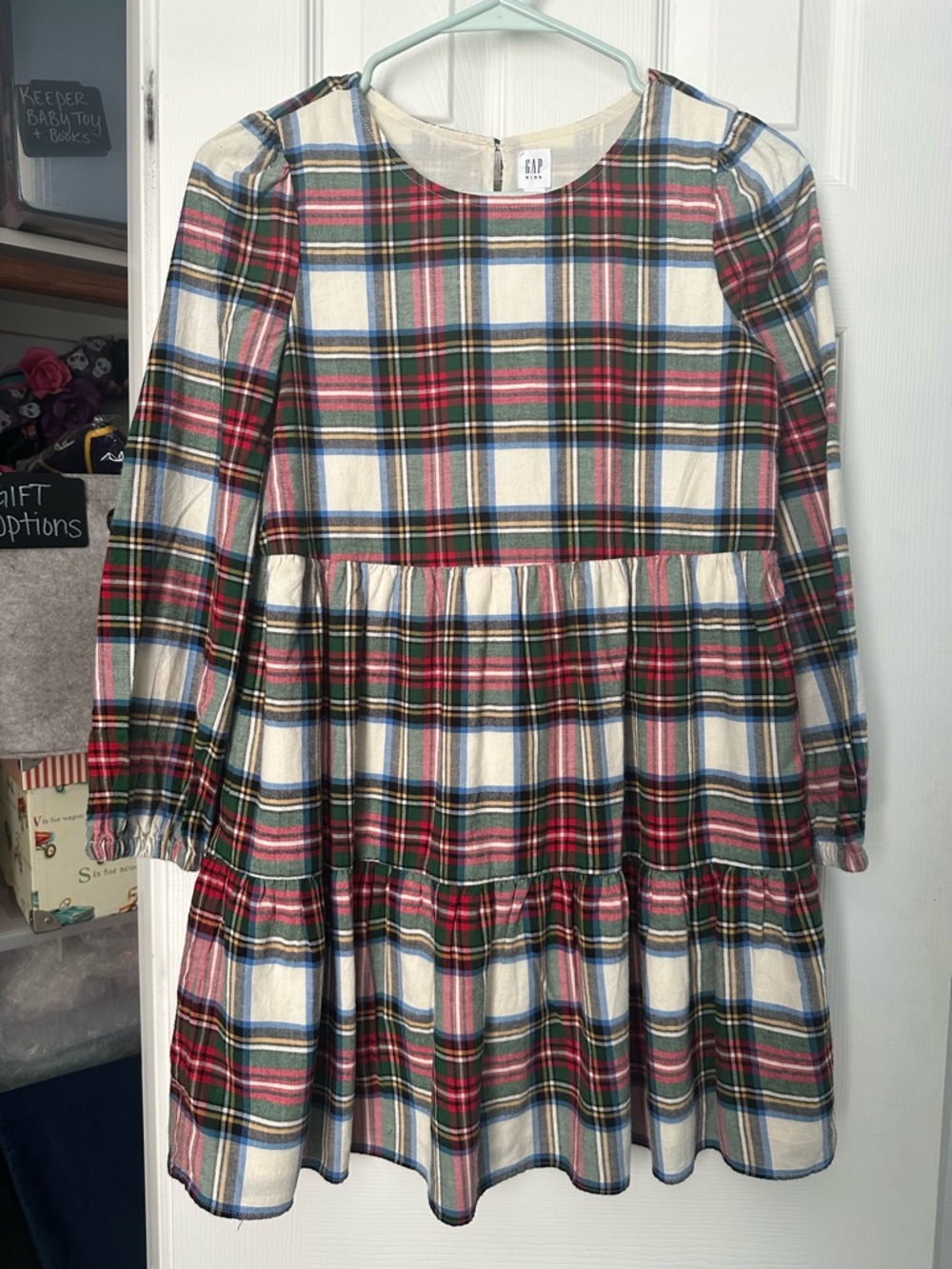 Gap Kids Plaid Long-Sleeve Dress with Tiered Skirt